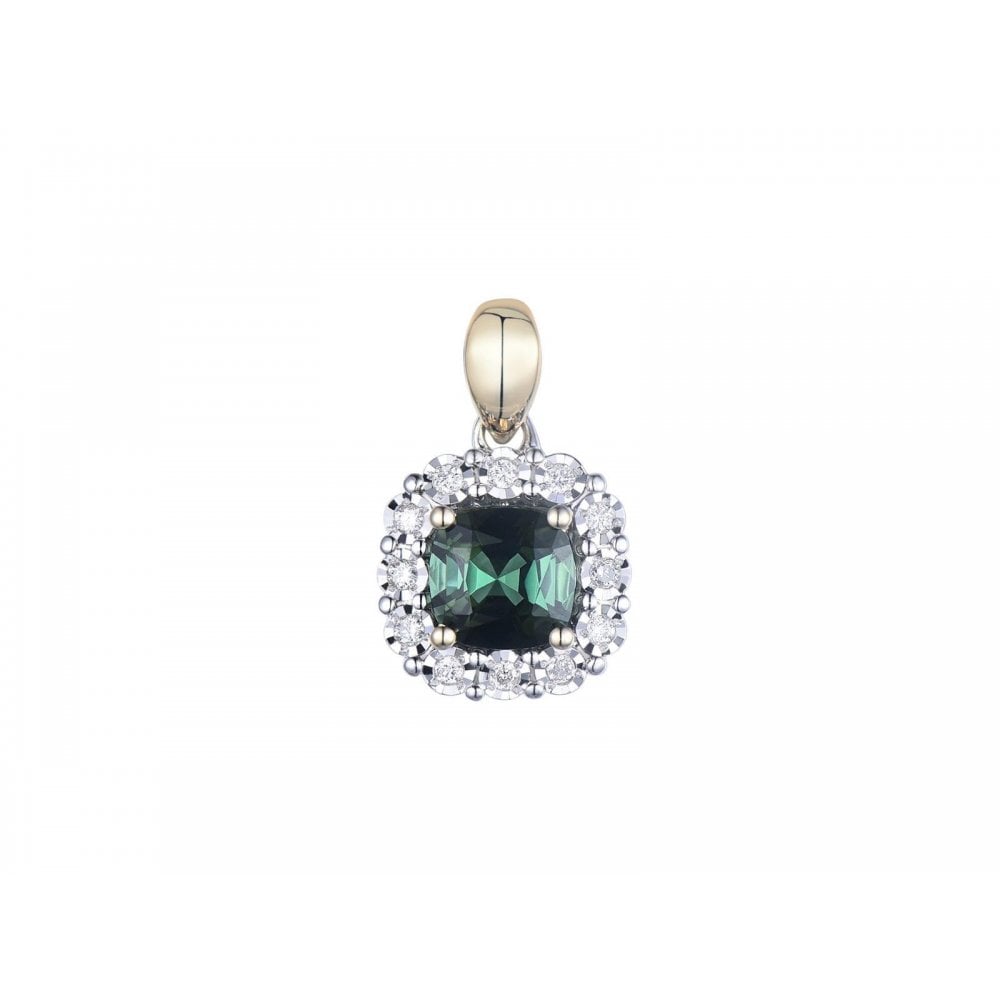 9ct Yellow Gold Green Tourmaline & Diamond Pendant
