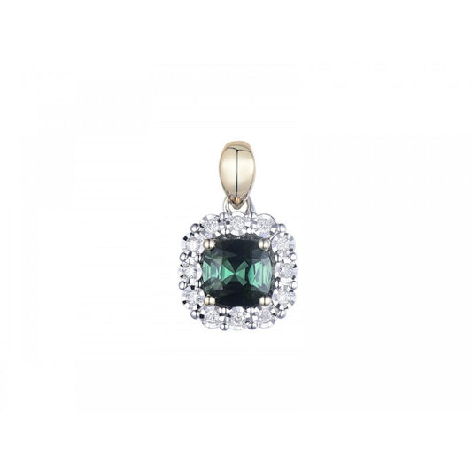 9ct Yellow Gold Green Tourmaline & Diamond Pendant