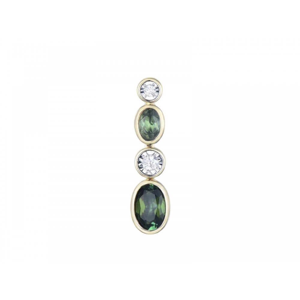 9ct Yellow Gold Green Tourmaline & Diamond Pendant