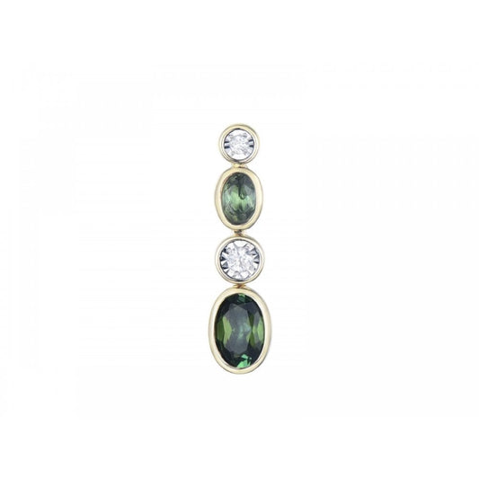 9ct Yellow Gold Green Tourmaline & Diamond Pendant
