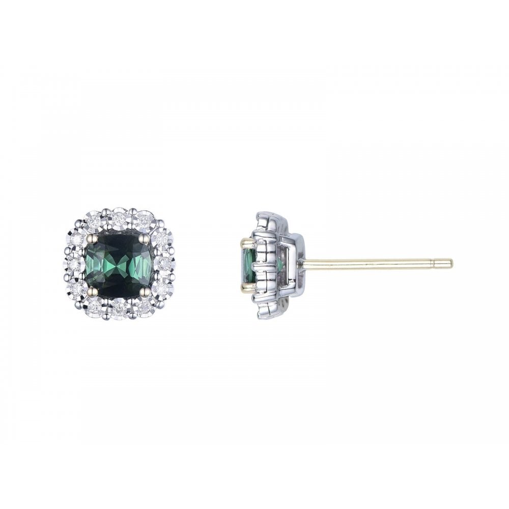 9ct Yellow Gold Green Tourmaline & Diamond Studs
