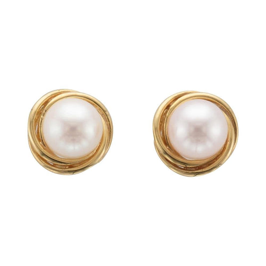 9ct Yellow Gold Knot Style Pearl Stud Earrings
