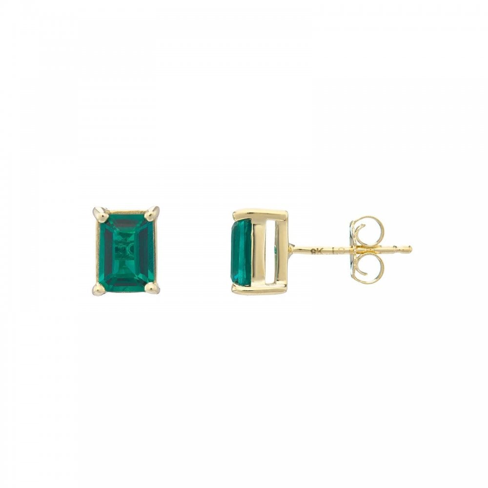 9ct Yellow Gold Lab Grown Emerald Cut Emerald Studs