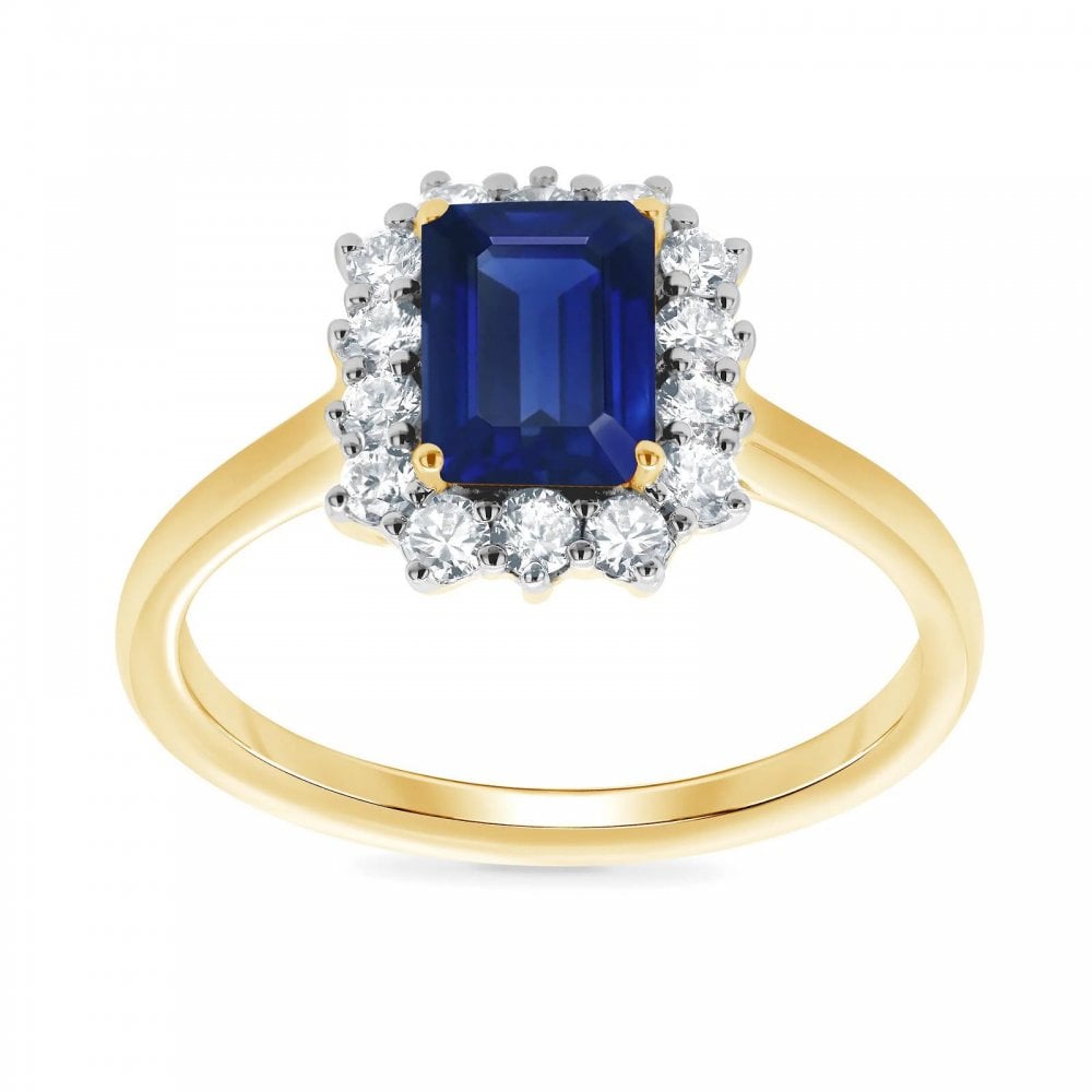 9ct Yellow Gold Lab Grown Sapphire & Diamond Ring