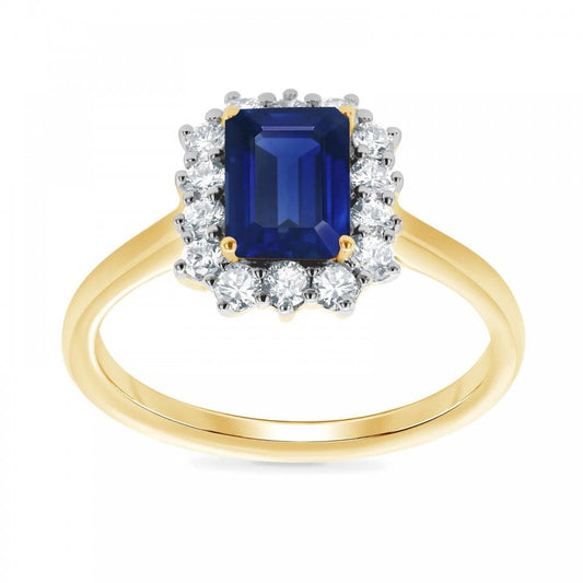 9ct Yellow Gold Lab Grown Sapphire & Diamond Ring