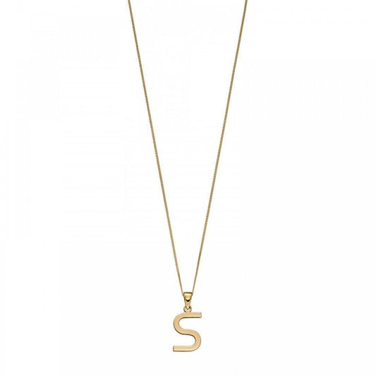 9ct Yellow Gold Letter 'S' Pendant and Chain