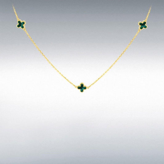 9ct Yellow Gold Malachite Clover Petal Pendant