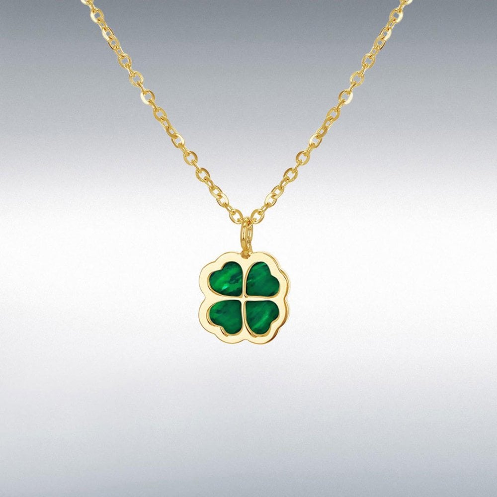 9ct Yellow Gold Malachite Petal Necklace 15.5+1"