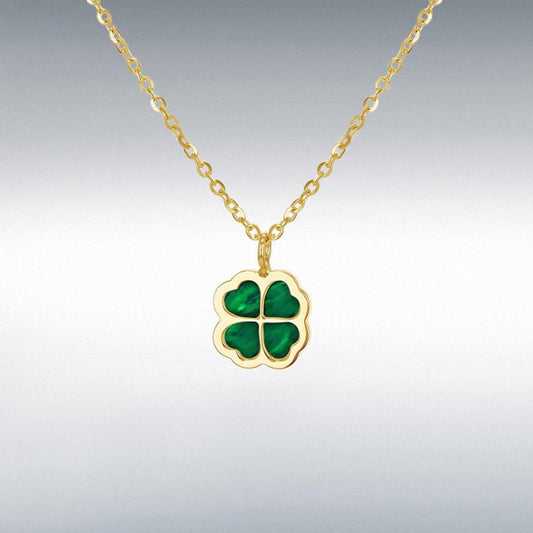 9ct Yellow Gold Malachite Petal Necklace 15.5+1"