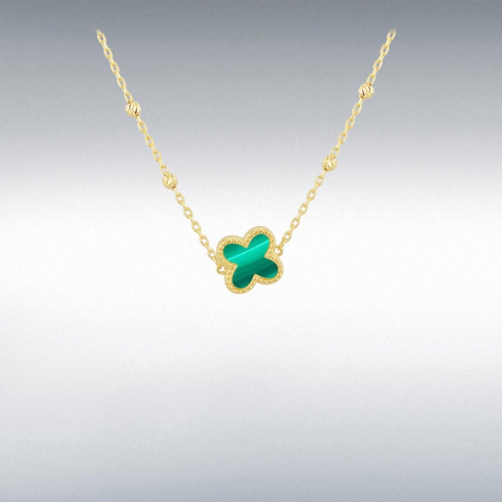 9ct Yellow Gold Malachite Petal Necklace 16"