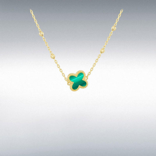 9ct Yellow Gold Malachite Petal Necklace 16"