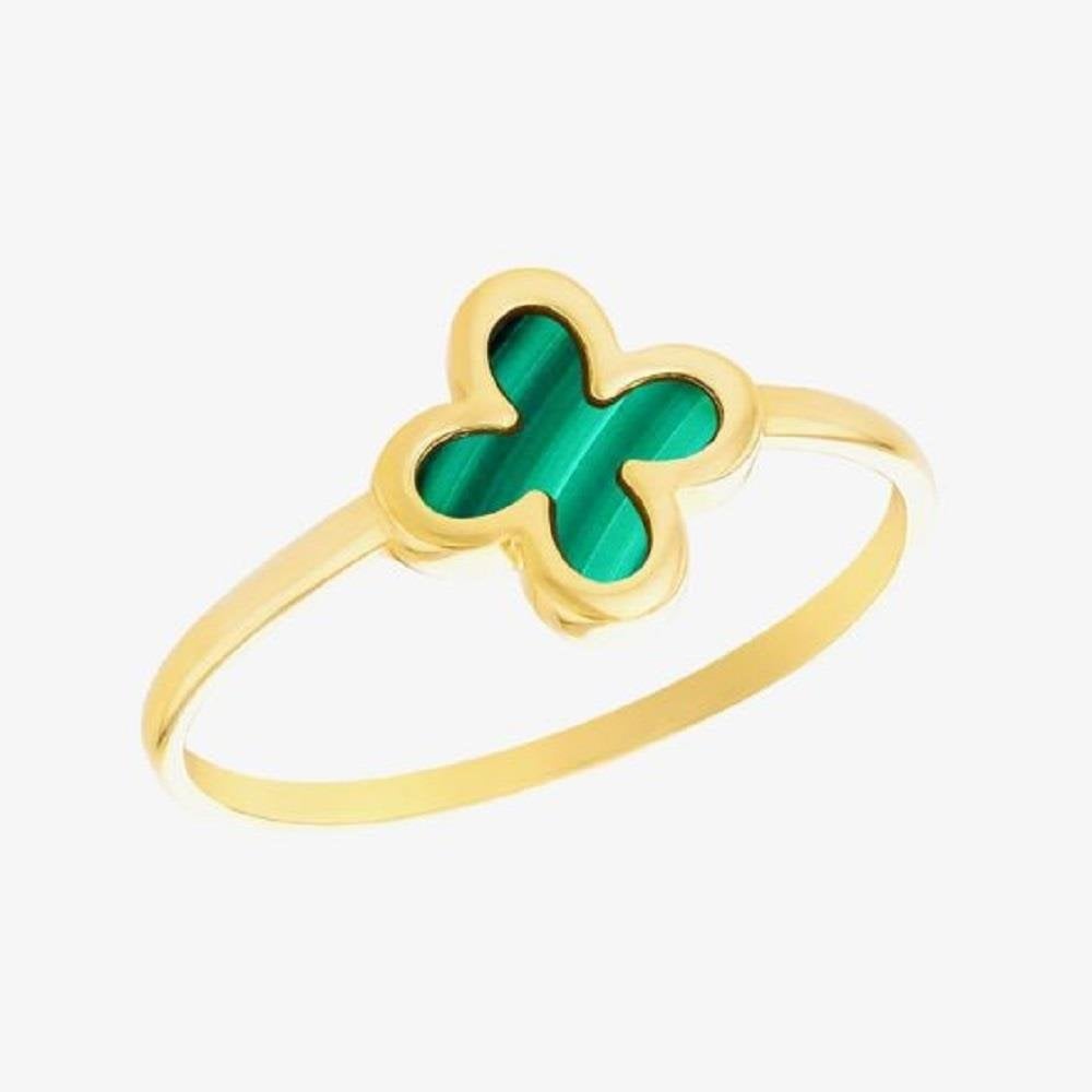 9ct Yellow Gold Malachite Petal Ring Size M