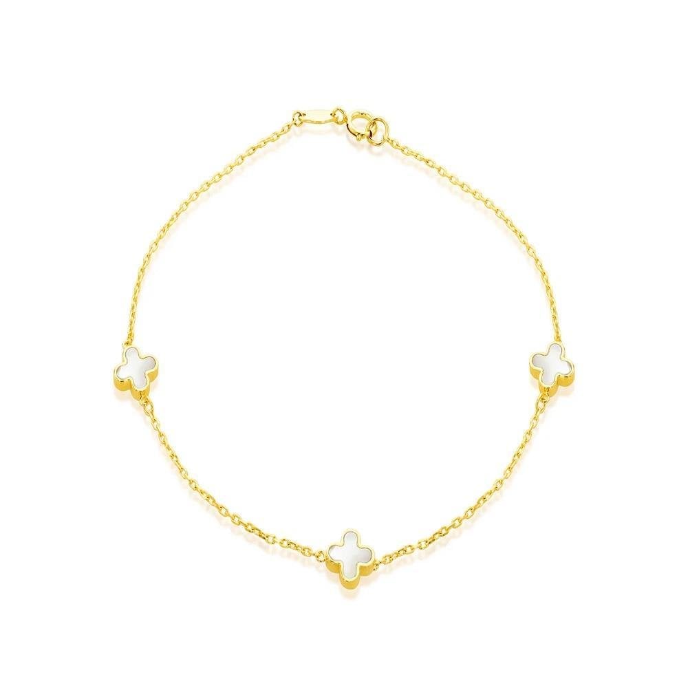 9ct Yellow Gold Mother of Pearl Clover Bracelet