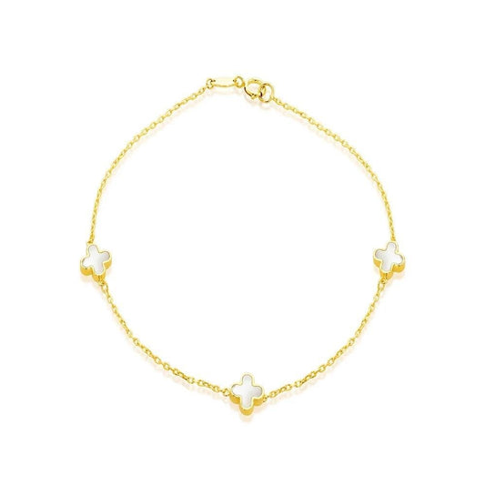 9ct Yellow Gold Mother of Pearl Clover Bracelet