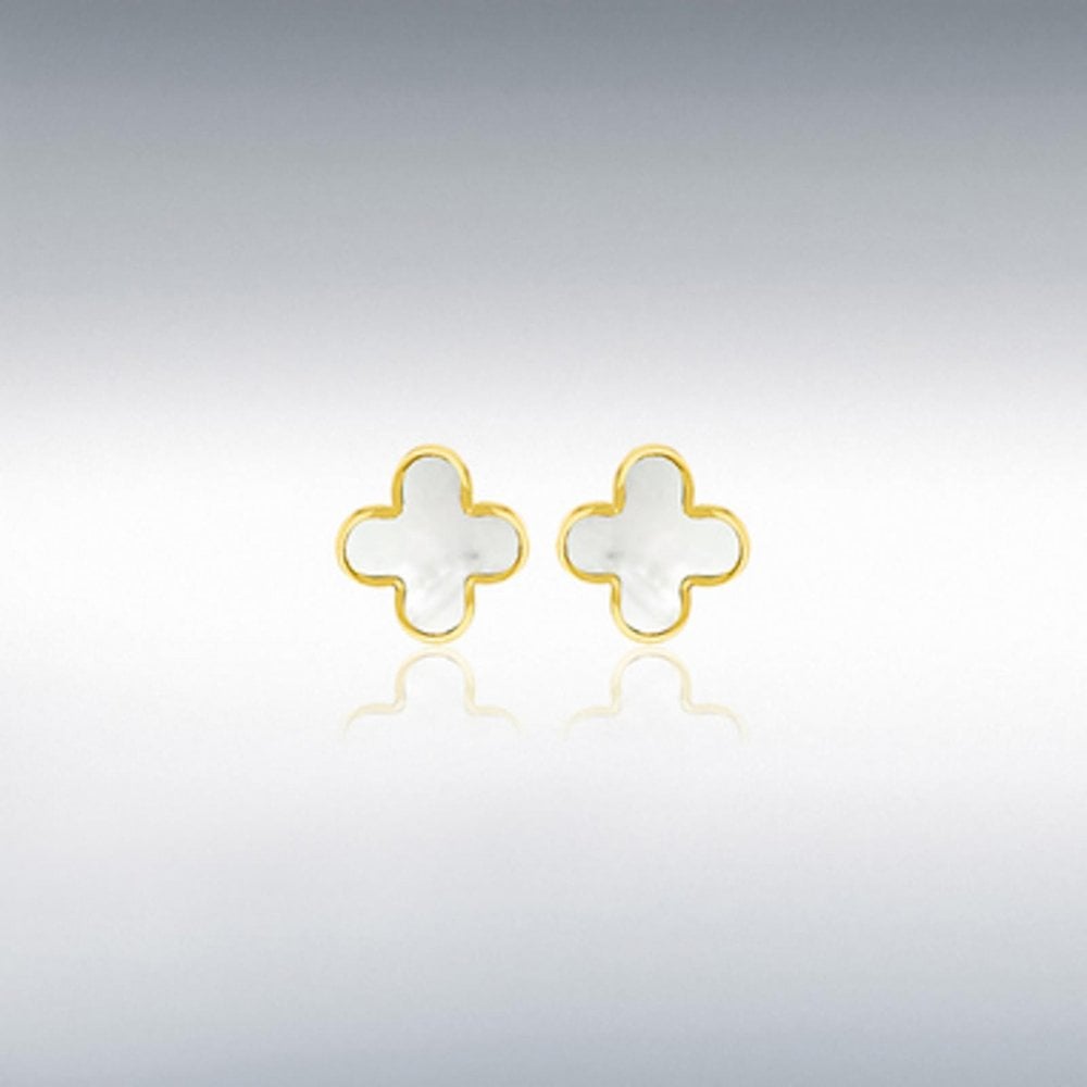 9ct Yellow Gold Mother of Pearl Clover Earrings