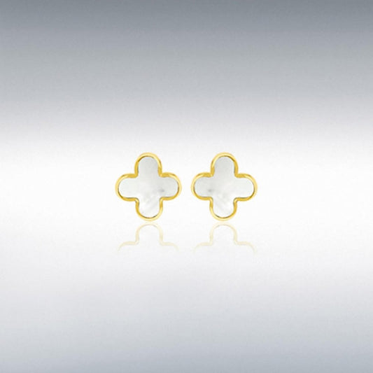 9ct Yellow Gold Mother of Pearl Clover Earrings
