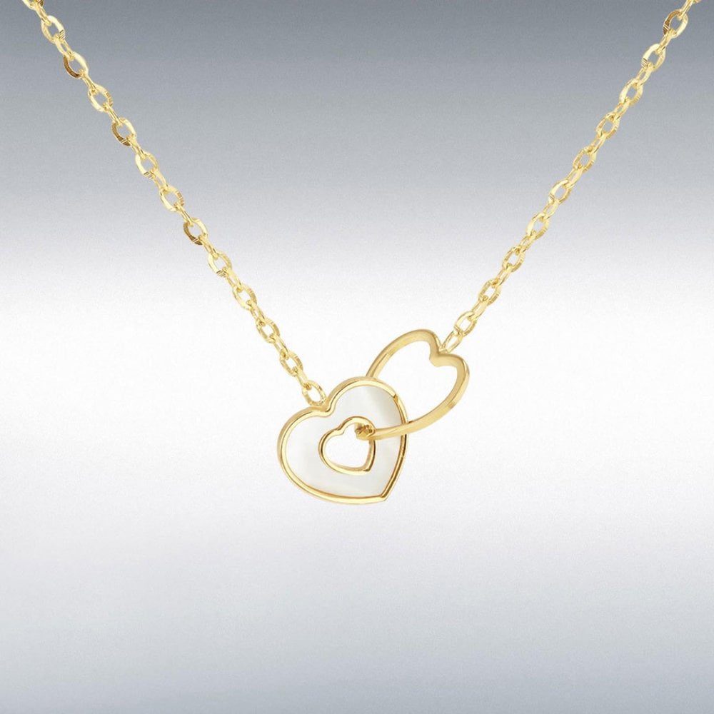 9ct Yellow Gold Mother of Pearl Hearts Necklace
