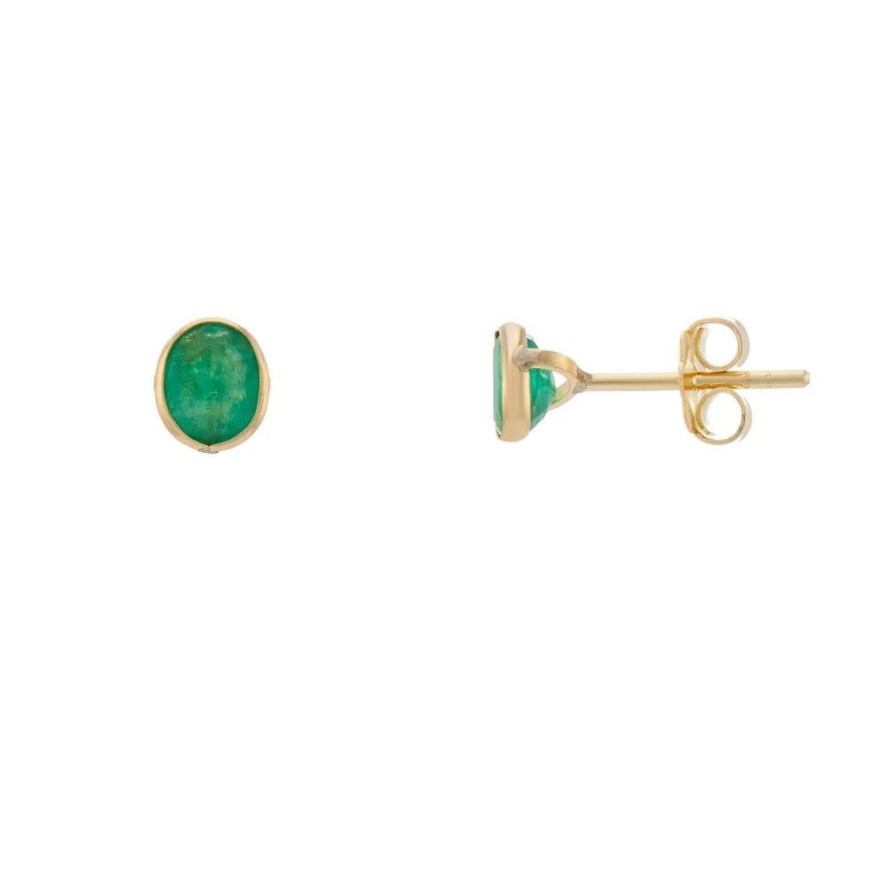 9ct Yellow Gold Oval Emerald Stud Earrings