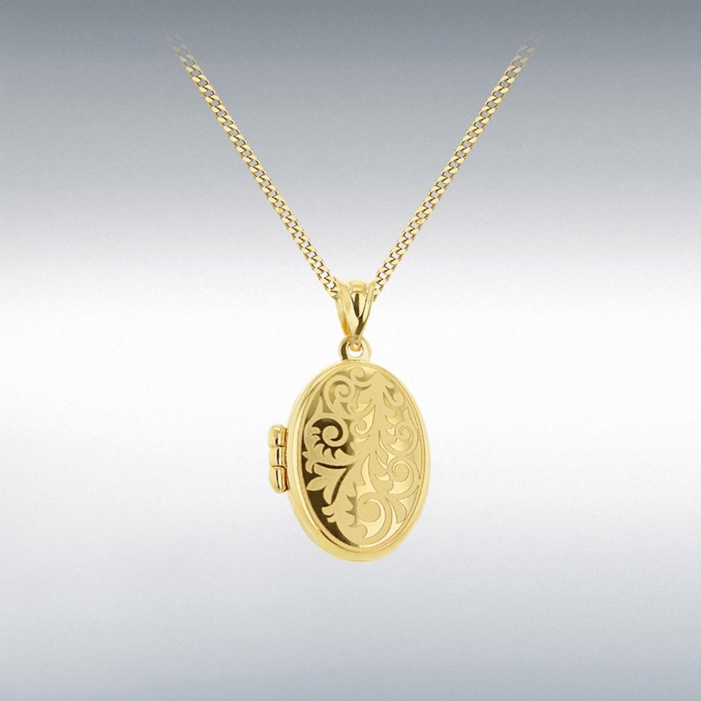 9ct Yellow Gold Oval Engraved Locket Pendant