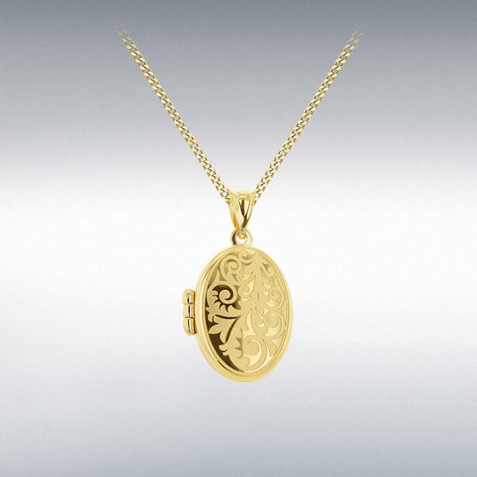 9ct Yellow Gold Oval Engraved Locket Pendant