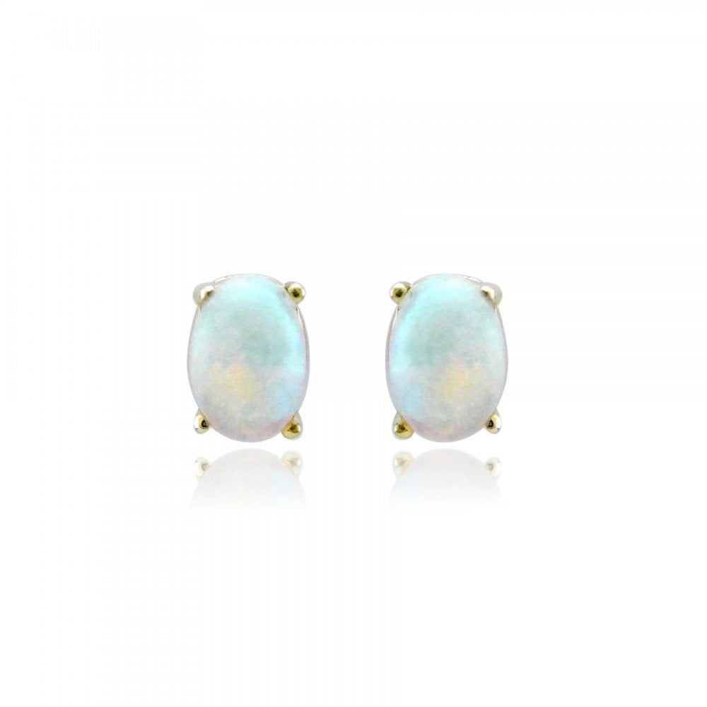 9ct Yellow Gold Oval Opal Stud Earrings