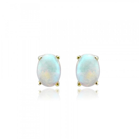 9ct Yellow Gold Oval Opal Stud Earrings