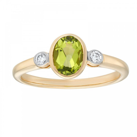9ct Yellow Gold Oval Peridot & Diamond Ring