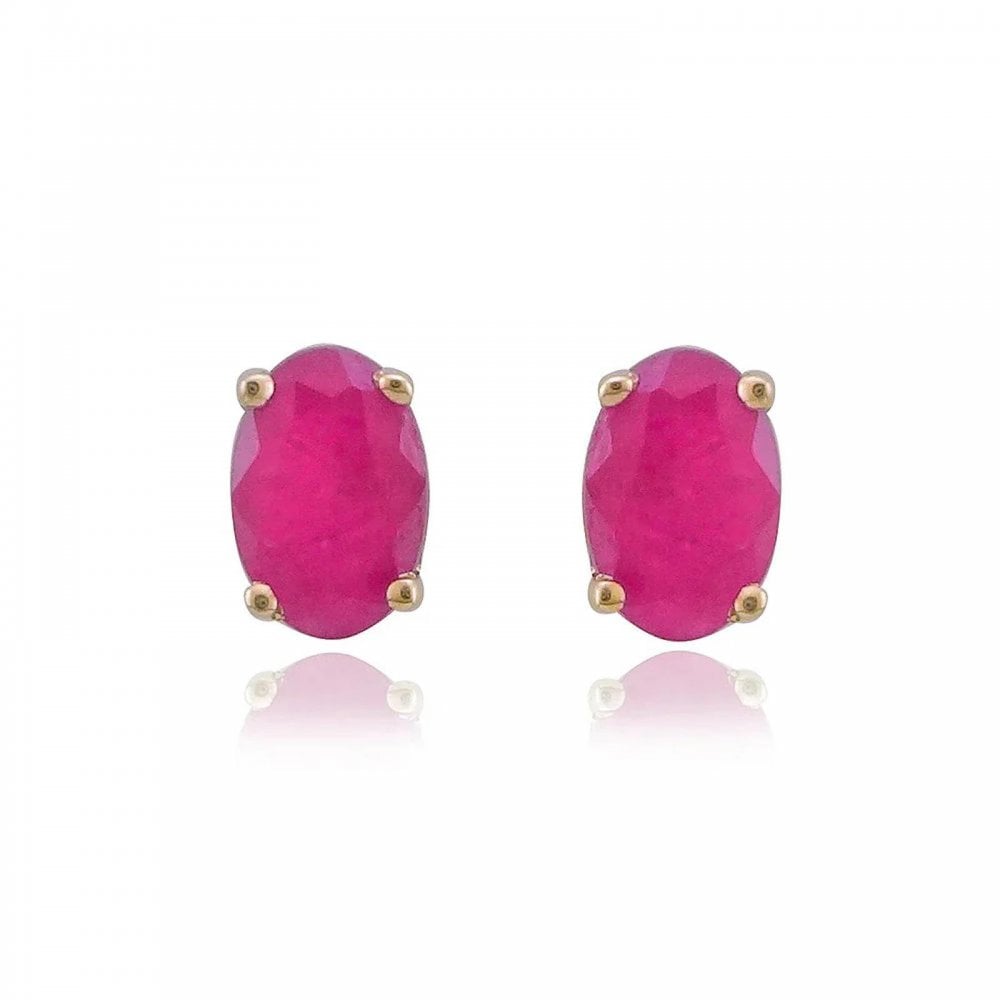 9ct Yellow Gold Oval Ruby Stud Earrings