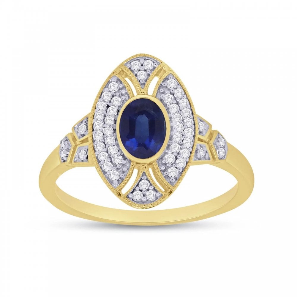 9ct Yellow Gold Oval Sapphire & Diamond Ring