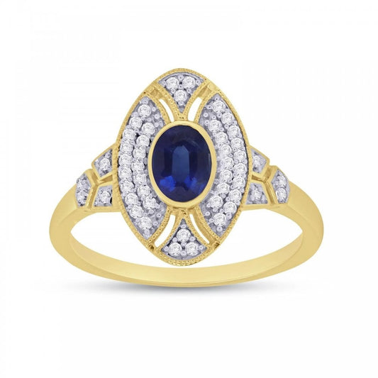 9ct Yellow Gold Oval Sapphire & Diamond Ring
