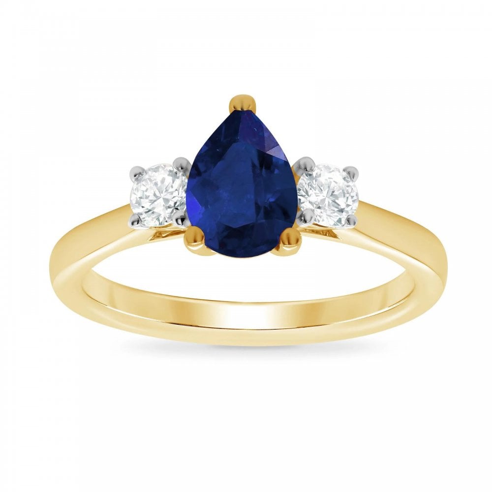 9ct Yellow Gold Pear Lab Grown Sapphire Diamond Ring