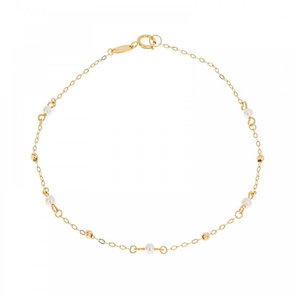 9ct Yellow Gold Pearl Chain Bracelet