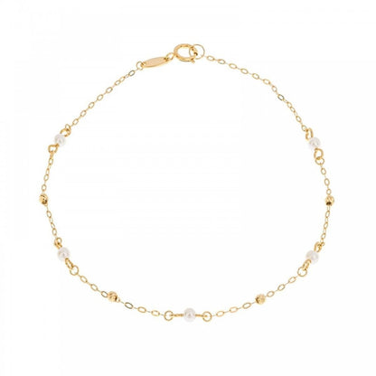 9ct Yellow Gold Pearl Chain Bracelet