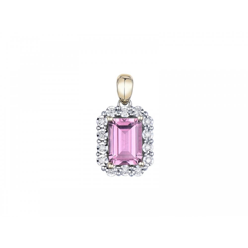 9ct Yellow Gold Pink Tourmaline & Diamond Pendant