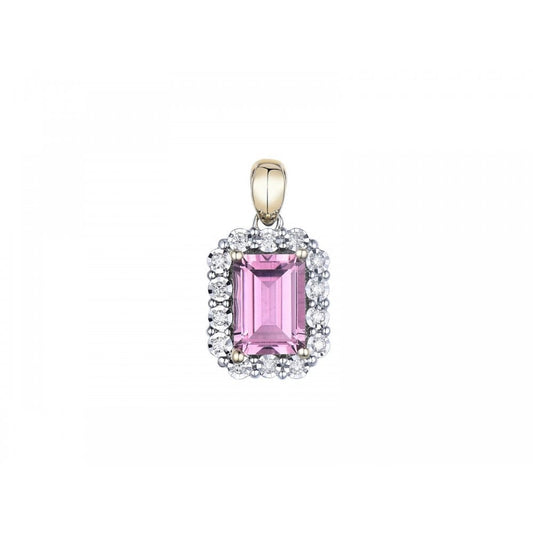 9ct Yellow Gold Pink Tourmaline & Diamond Pendant