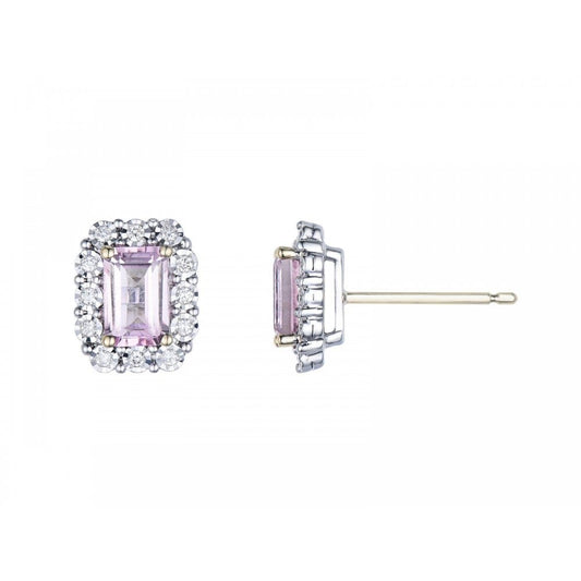 9ct Yellow Gold Pink Tourmaline & Diamond Stud Earrings