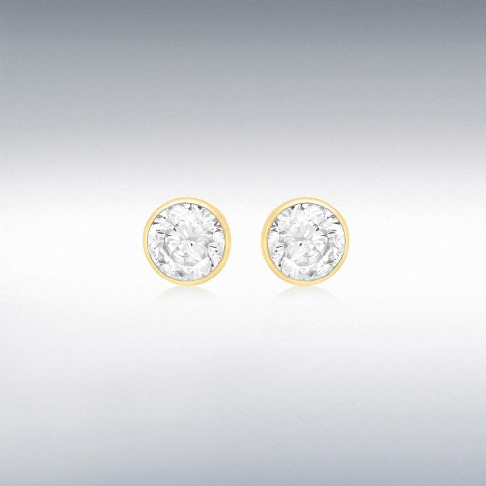 9ct Yellow Gold Round CZ Stud Earrings