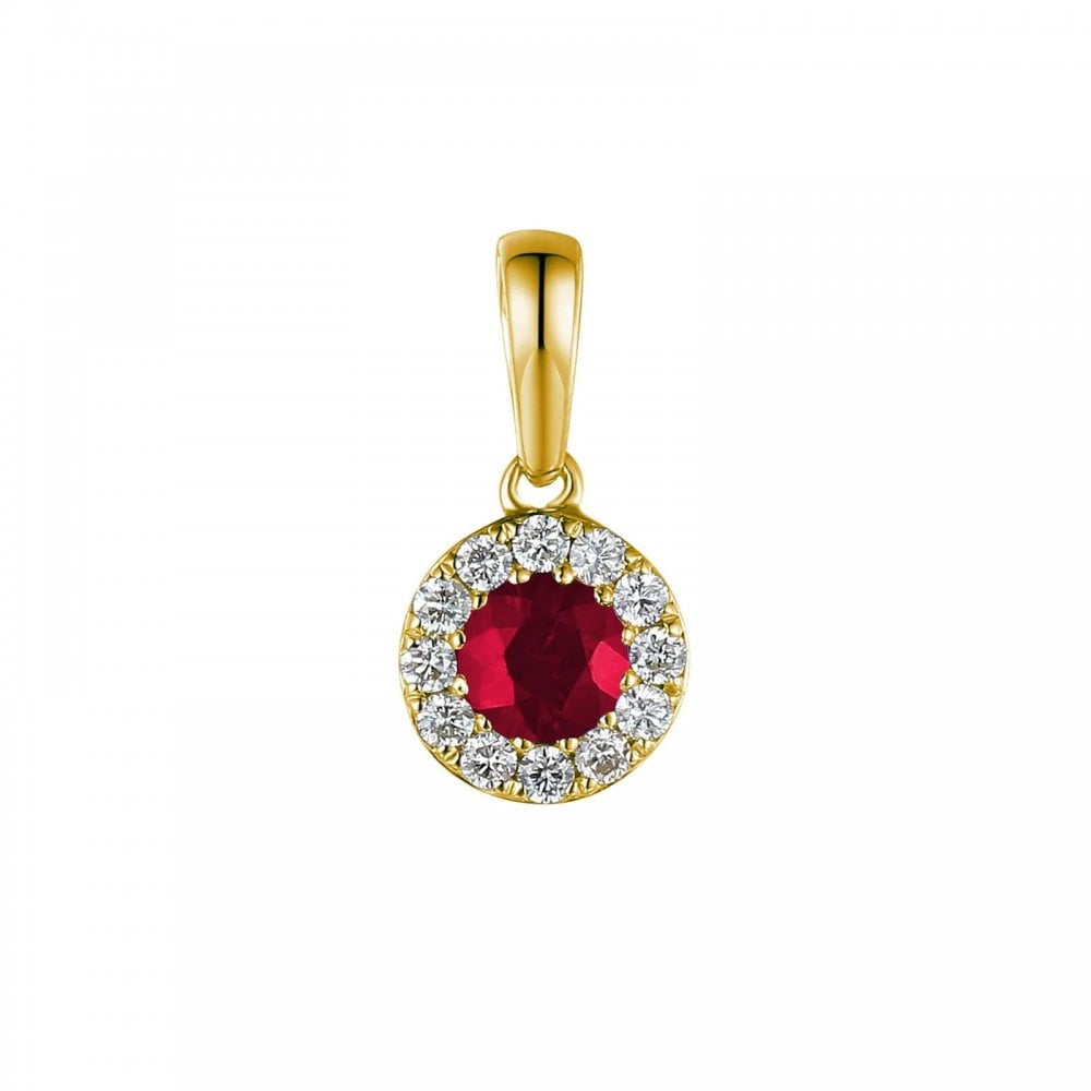 9ct Yellow Gold Ruby & Diamond Pendant & Chain