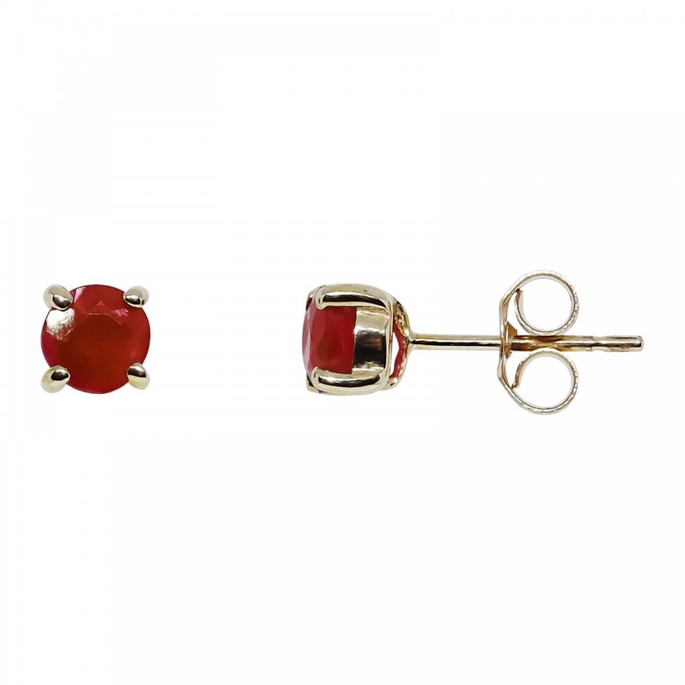 9ct Yellow Gold Ruby Round Stud Earrings