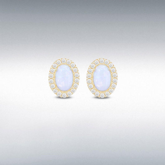 9ct Yellow Gold Syn Opal CZ Stud Earrings
