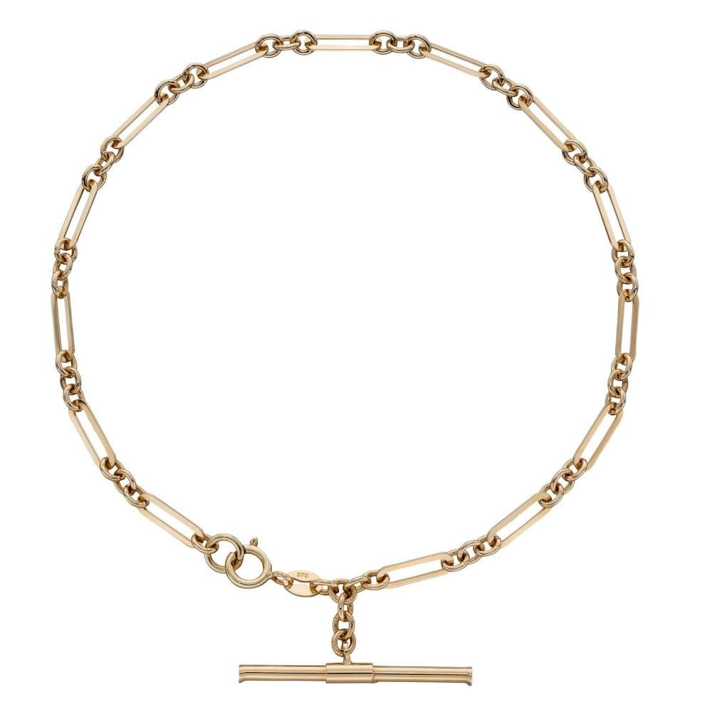 9ct Yellow Gold T-Bar Figaro Chain Bracelet