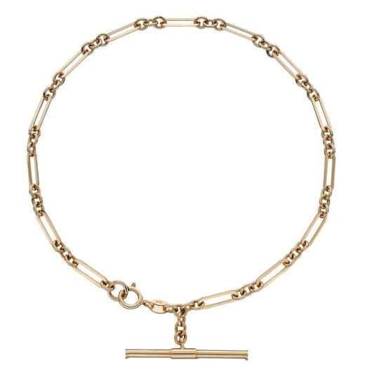 9ct Yellow Gold T-Bar Figaro Chain Bracelet