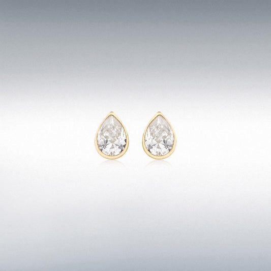 9ct Yellow Gold Tear Drop Stud CZ Earrings