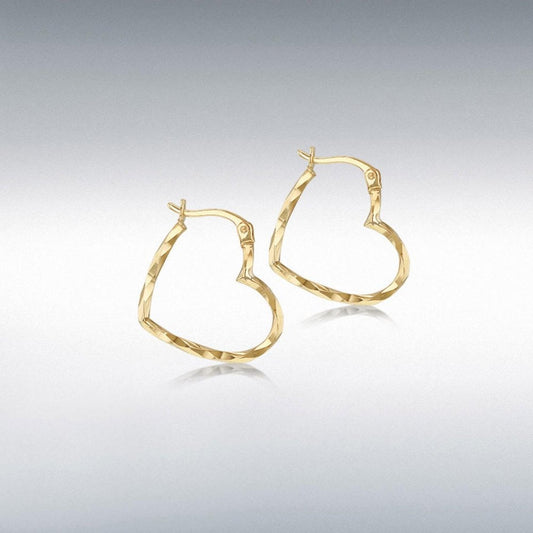 9ct Yellow Gold Twist Heart Hoop Earrings