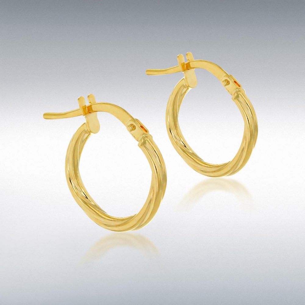 9ct Yellow Gold Twisted 10mm Hoop Earrings