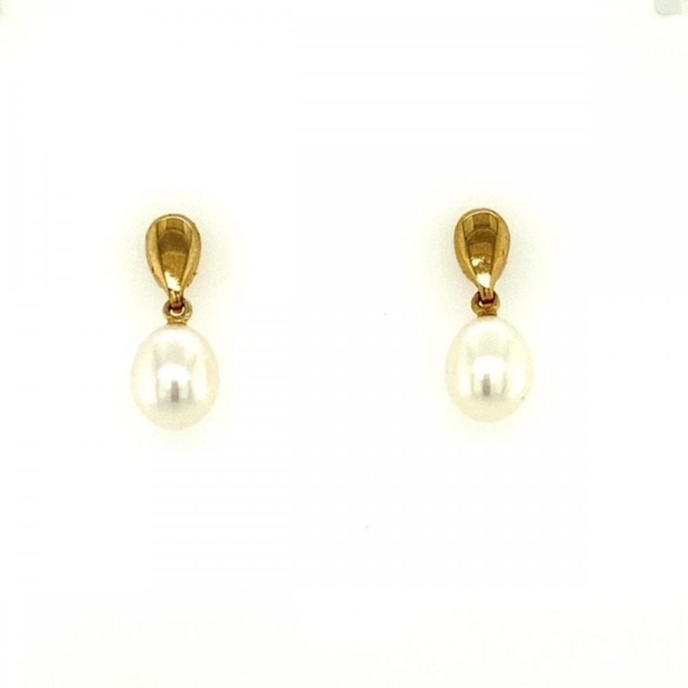 9ct Yellow Gold White Pearl Drop Earrings