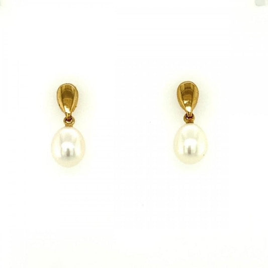 9ct Yellow Gold White Pearl Drop Earrings