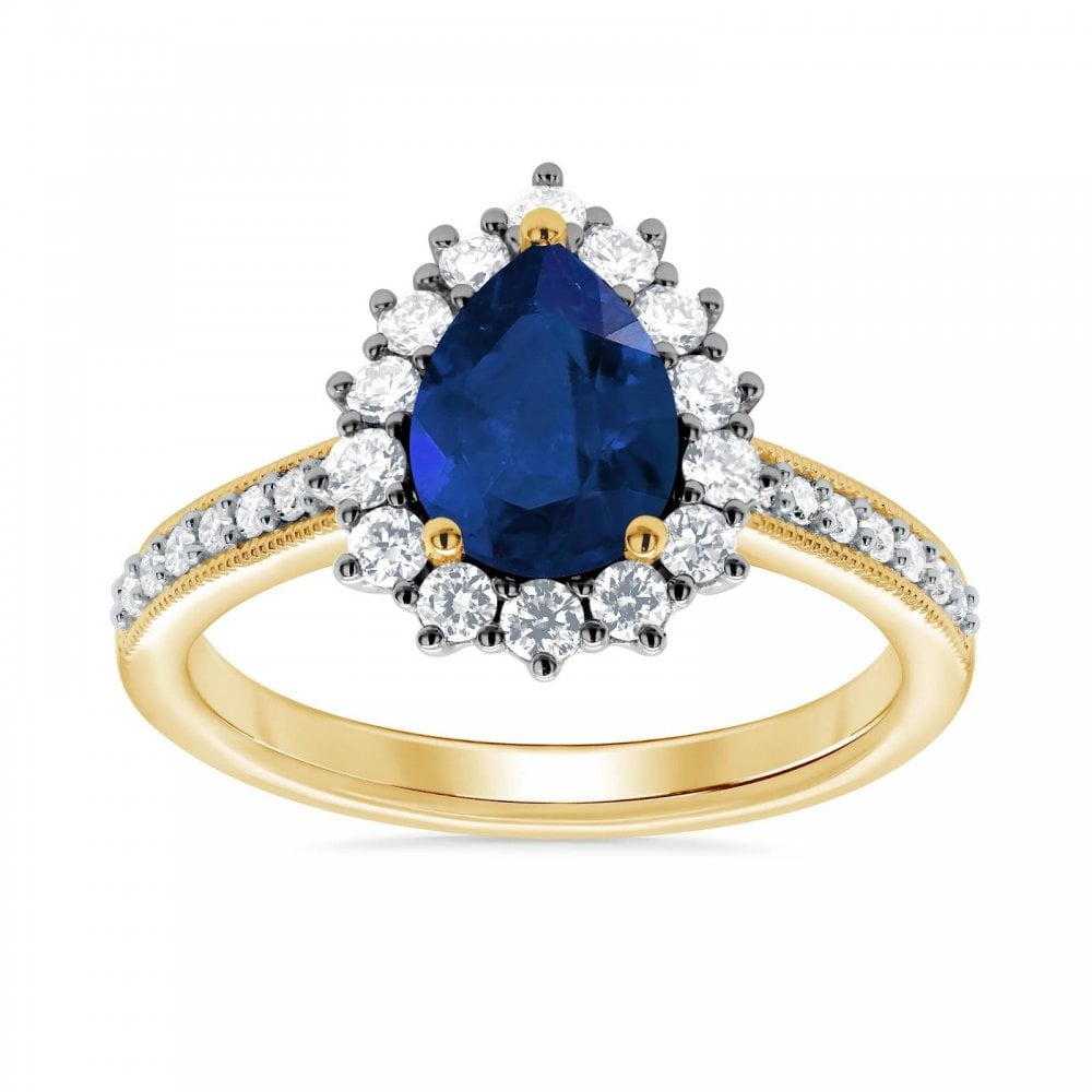 9ct Yellow Pear Lab Grown Sapphire & Diamond Ring