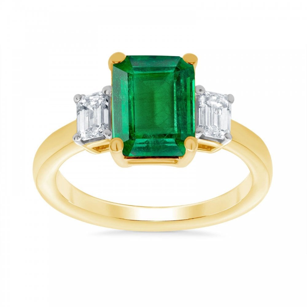 9ct YG Lab Grown Emerald & Diamond Ring