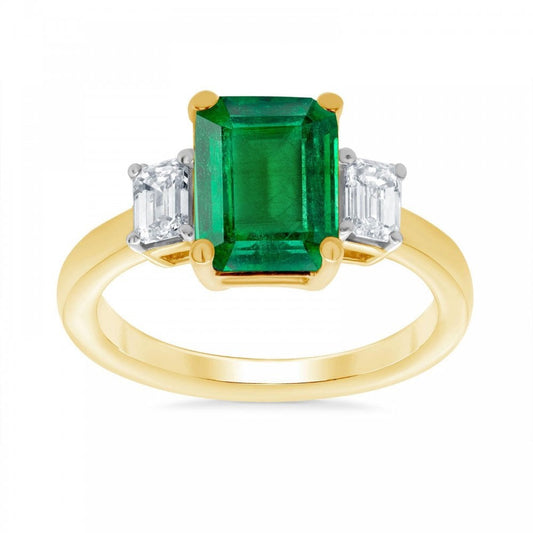 9ct YG Lab Grown Emerald & Diamond Ring